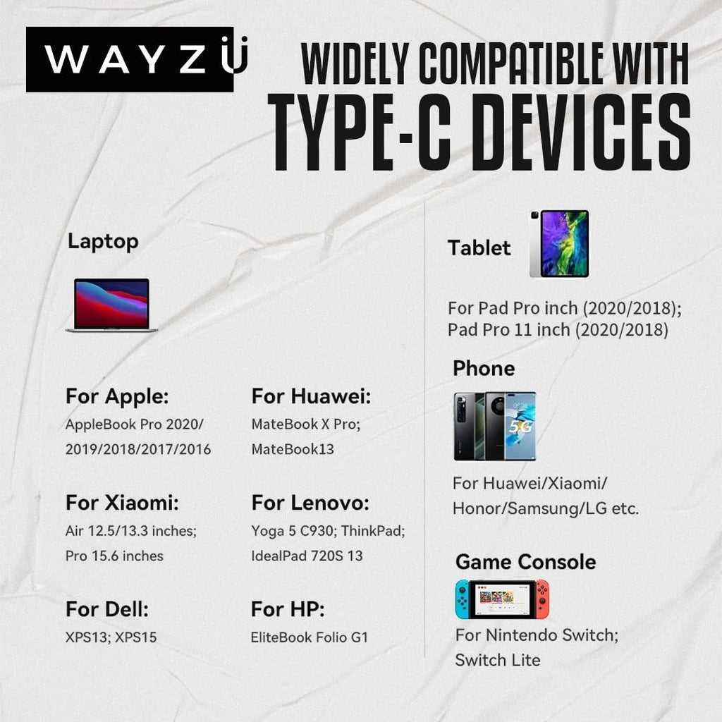 Wayzu Intelligent 100W USB-C Cable with Auto Cut-Off Battery Protection