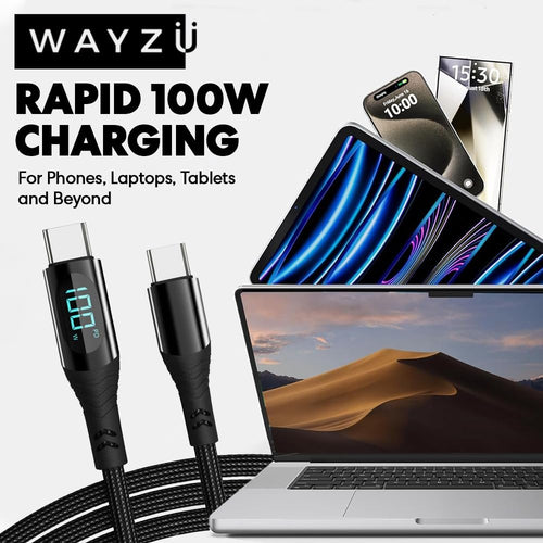 Wayzu 100W USB C to C Cable with Real-Time LED Power Display