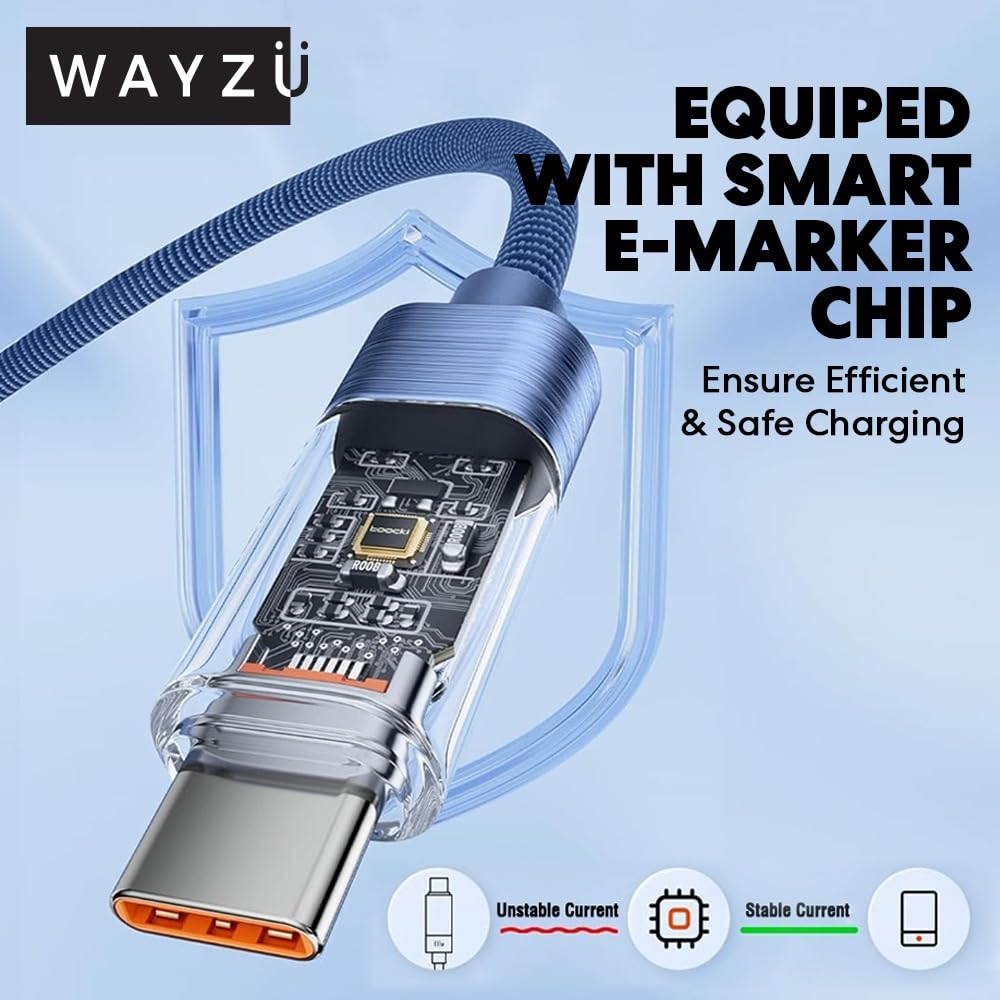 Wayzu Intelligent 100W USB-C Cable with Auto Cut-Off Battery Protection