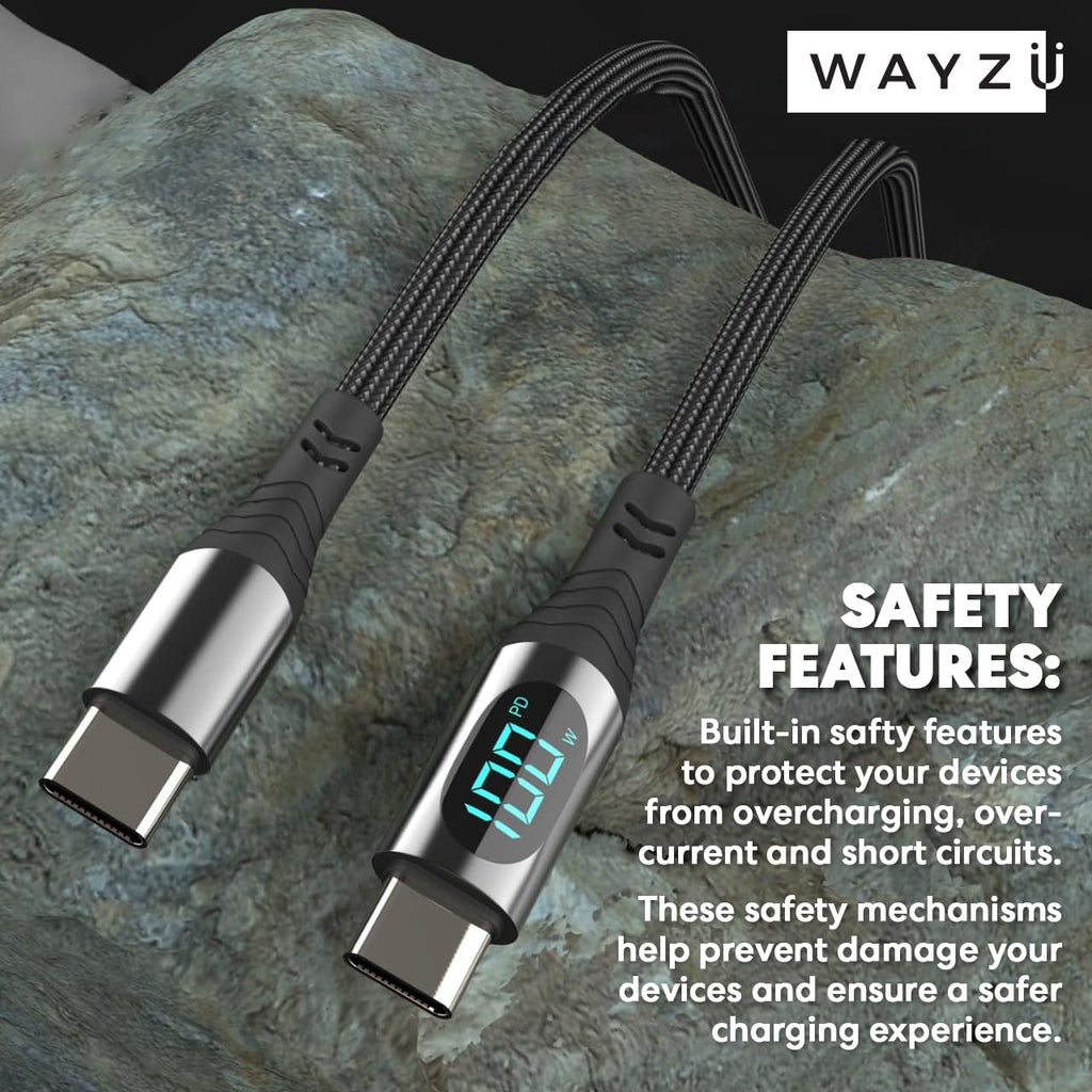 Wayzu 100W USB C to C Cable with Real-Time LED Power Display
