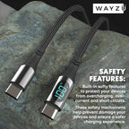 Wayzu 100W USB C to C Cable with Real-Time LED Power Display