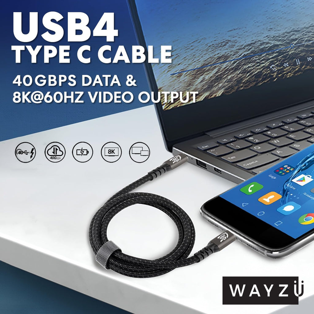 Wayzu Pro USB4 240W Cable – 40Gbps & 8K Video