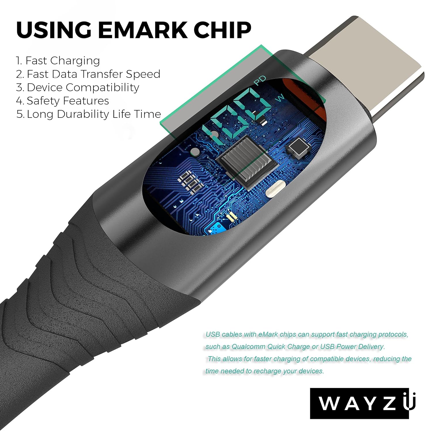 Wayzu 100W USB C to C Cable with Real-Time LED Power Display