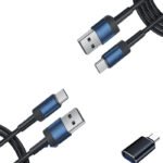 USB Type C Charger Cable 2 Pack,1M,2M plus Convertor,Fast Charging Lead USB A to USB C,3A,Phone Charger Cord Nylon Braided,Data Transfer Compatible with Samsung Galaxy S22 A20e,Huawei,Google Pixel