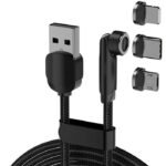 Wayzu 3 in 1 Multi Magnetic Charging Cable 540 Rotation - 1M Universal 3A Fast Charging Data Cable Magnetic Data Transfer Wire Nylon Braided for Android Compatible Devices with Micro USB, Type C