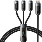 Wayzu® USB Multi Charger Cable [1.2M],LED Power Display,3 in 1 Fast Charging Cable,QC,Smart Chip,PD,Data Sync,Nylon Braided with 2.4A Micro, 6A Type C and 2.4A iP, for iPhone, Android,Samsung,Huawei